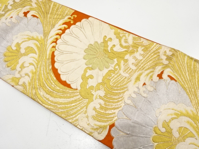 JAPANESE KIMONO / ANTIQUE FUKURO OBI / SILK / WOVEN KIKU